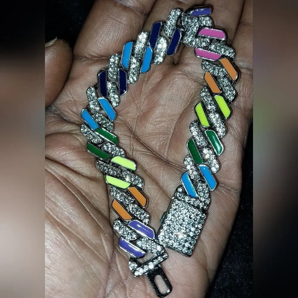 Luxurious rainbow zirconia cuban link bracelet 8 inches